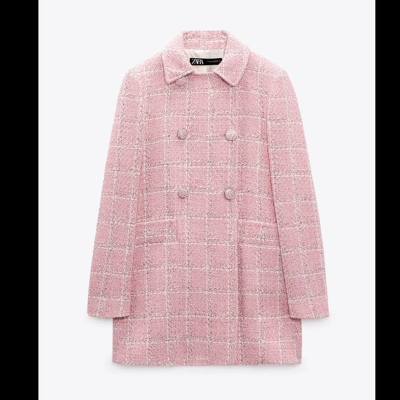 ZARA WOMEN NEW TEXTURED PLAID COAT SHORT JACKET PINK / WHITE 2413/152 XS - XL - Picture 7 of 12